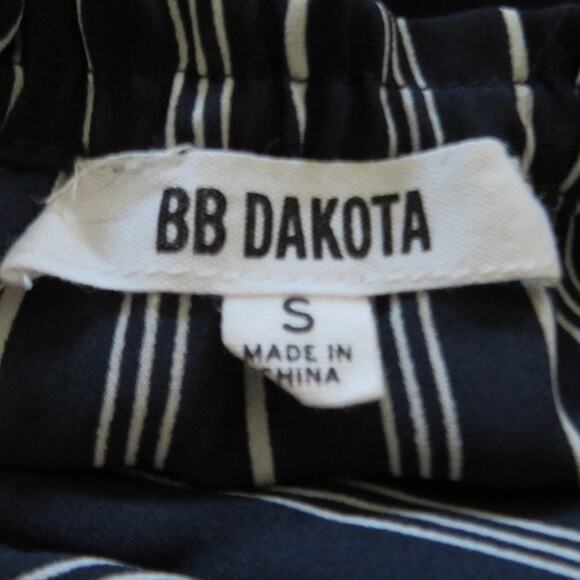 BB Dakota Off Shoulder Dress Fit & Flare Elastic Waist Striped Navy Blue White S - Picture 8 of 10